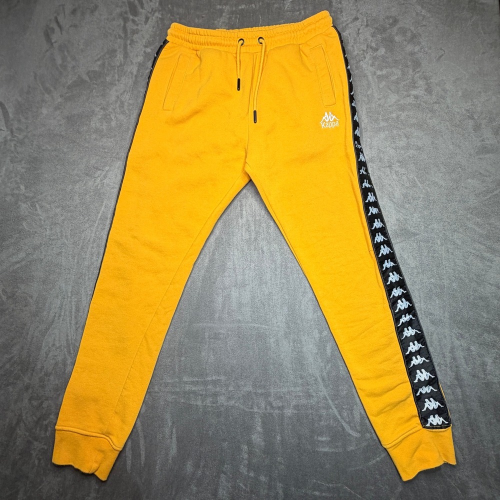 Kappa Sweatpants Men Large Yellow Logo Tape Side Stripe Joggers Sportswear